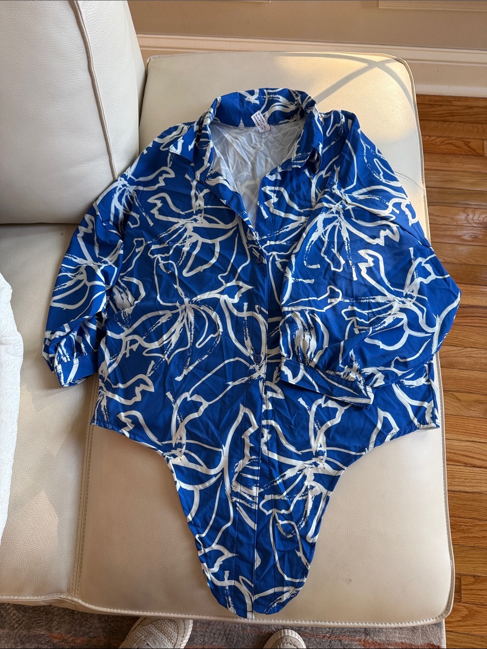 Blue & White Floral Print Women's Blouse